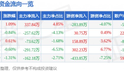 股票行情快报：徐家汇（002561）6月11日主力资金净买入337.84万元