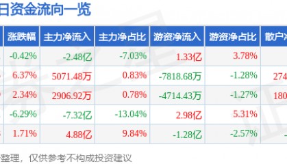股票行情快报：江淮汽车（600418）9月1日主力资金净卖出2.48亿元