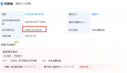 宝能董事长、前海人寿原董事长姚振华遭北京金融法院执行近36.7亿裁决，金融帝国背后的风云变幻