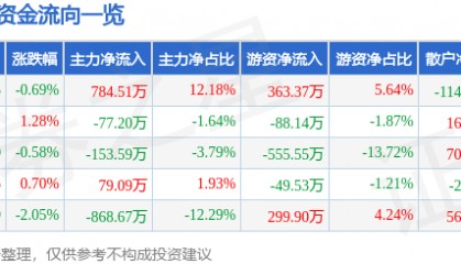 股票行情快报：徐家汇（002561）8月6日主力资金净买入784.51万元