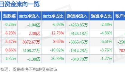 股票行情快报：科泰电源（300153）7月16日主力资金净卖出1.04亿元