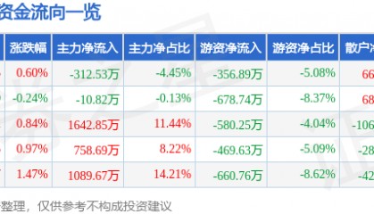 股票行情快报：徐家汇（002561）6月30日主力资金净卖出312.53万元