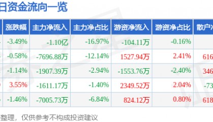 股票行情快报：长信科技（300088）9月2日主力资金净卖出1.10亿元