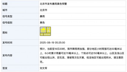 北京市暴雨黄色预警！海淀橙警，密云、怀柔红警！当前至今晚8点降雨加强