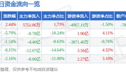 股票行情快报：盛和资源（600392）8月4日主力资金净买入5751.06万元